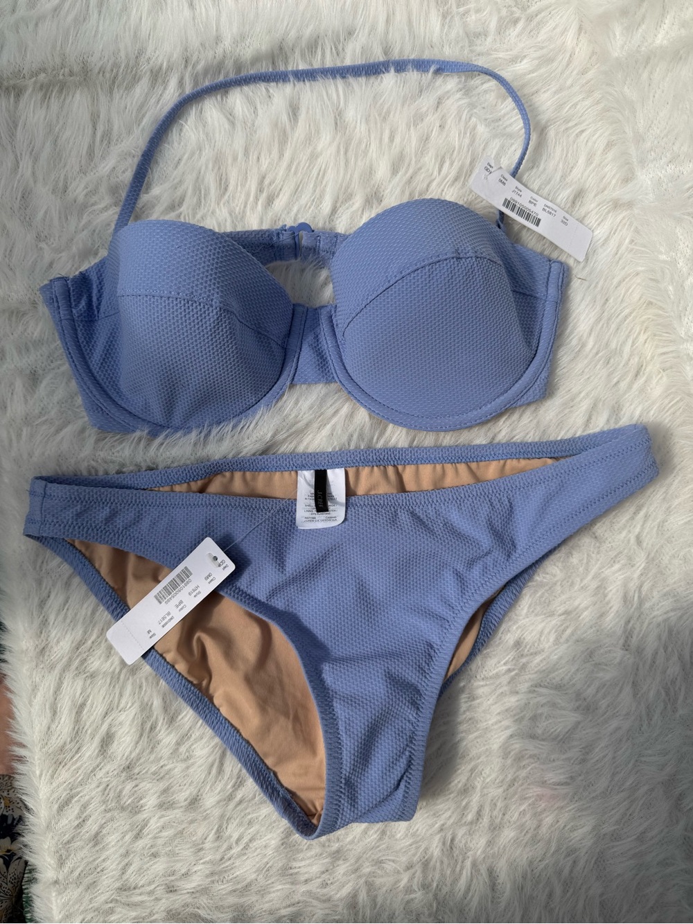 NWT 👙 set JCrew Powder Blue Textured Bandeau underwire 32D top medium bottom